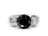 White gold Three-Stone Fancy Black Round Cut Cut Solitaire Ring with Classic Prong Setting