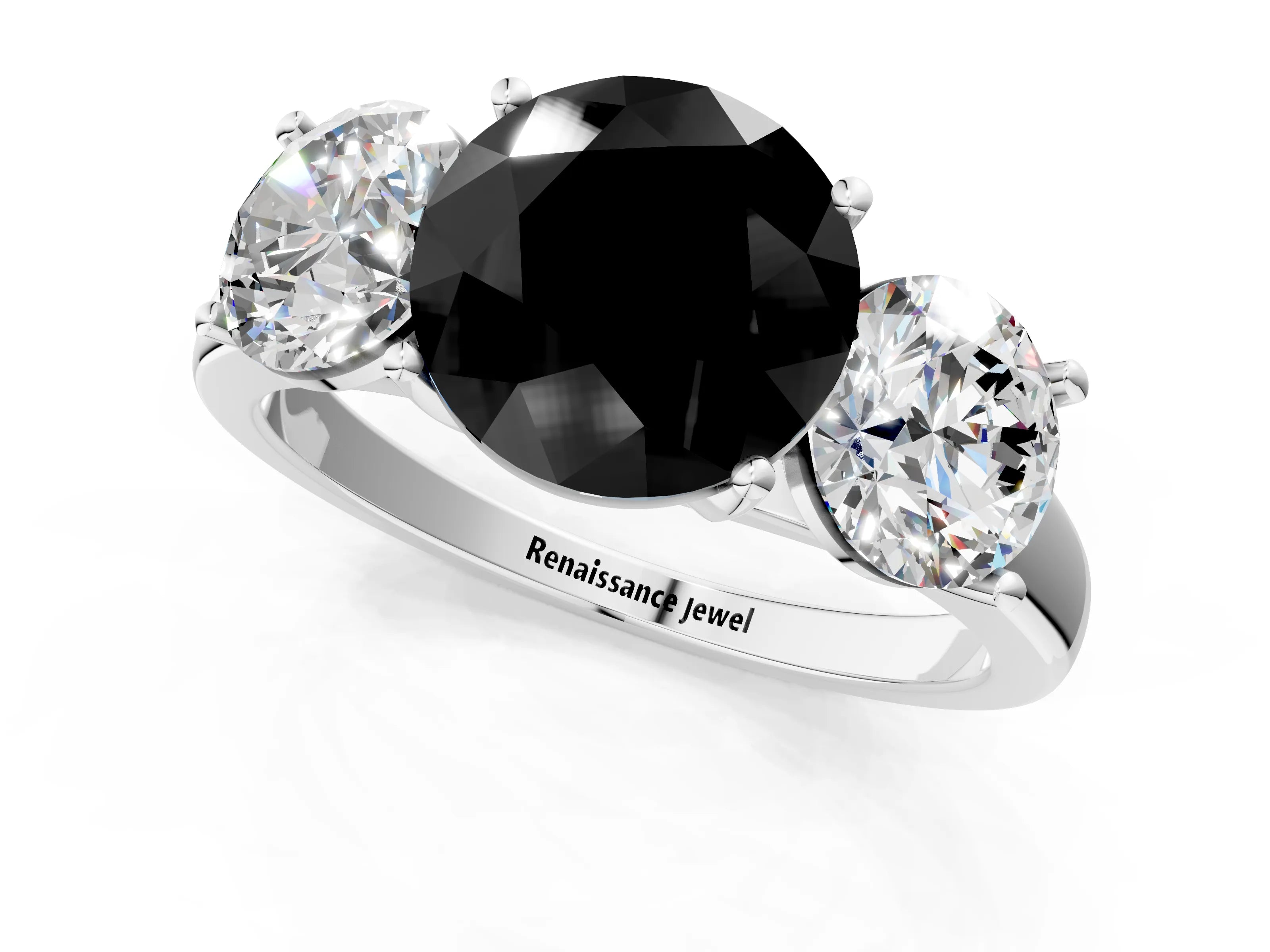 White gold Three-Stone Fancy Black Round Cut Cut Solitaire Ring with Classic Prong Setting_1