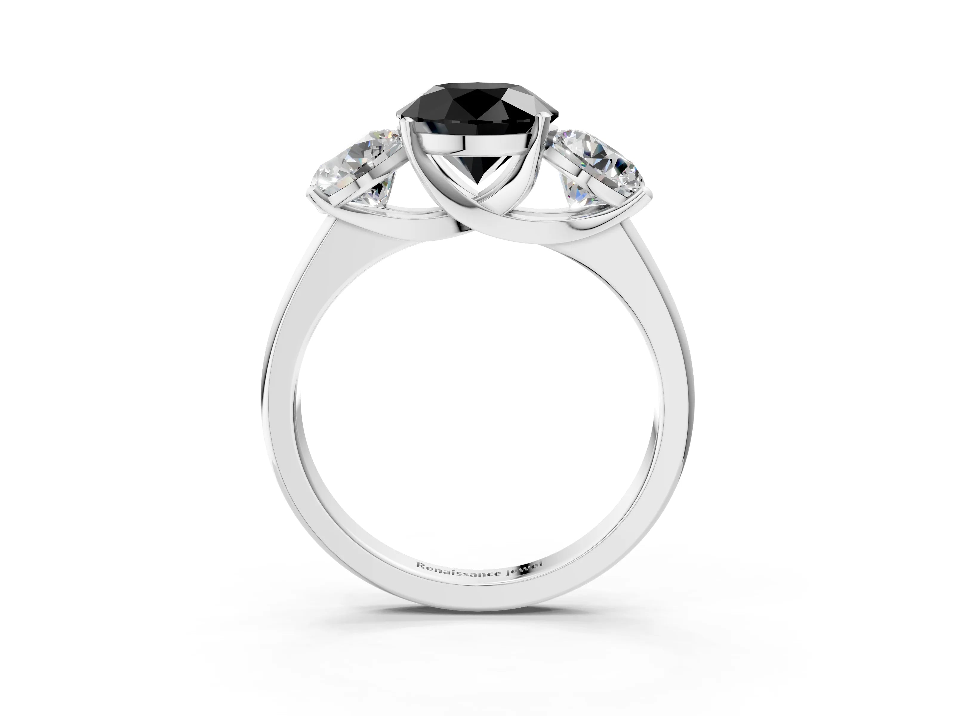 White gold Three-Stone Fancy Black Round Cut Cut Solitaire Ring with Classic Prong Setting_15