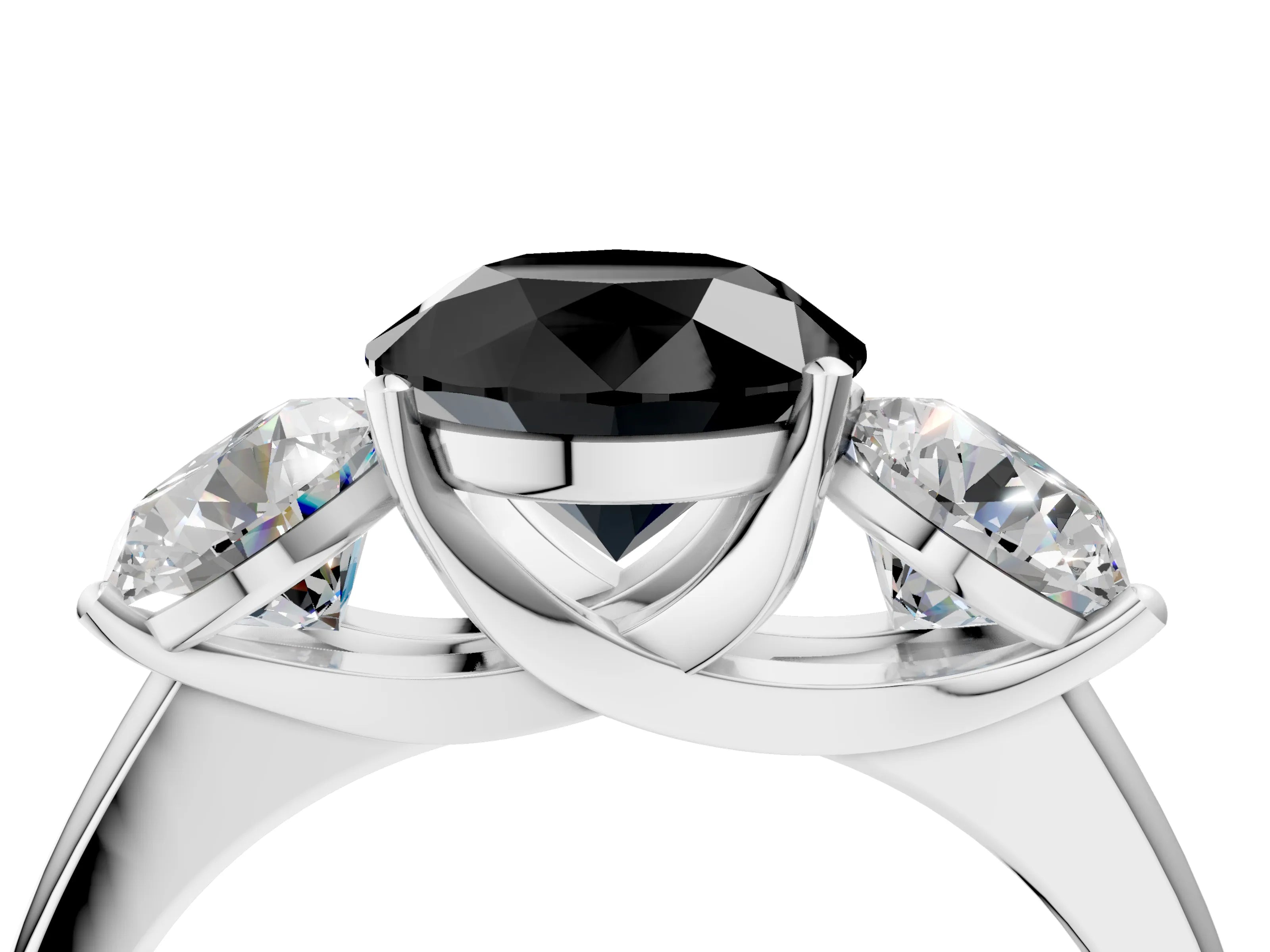 White gold Three-Stone Fancy Black Round Cut Cut Solitaire Ring with Classic Prong Setting_16