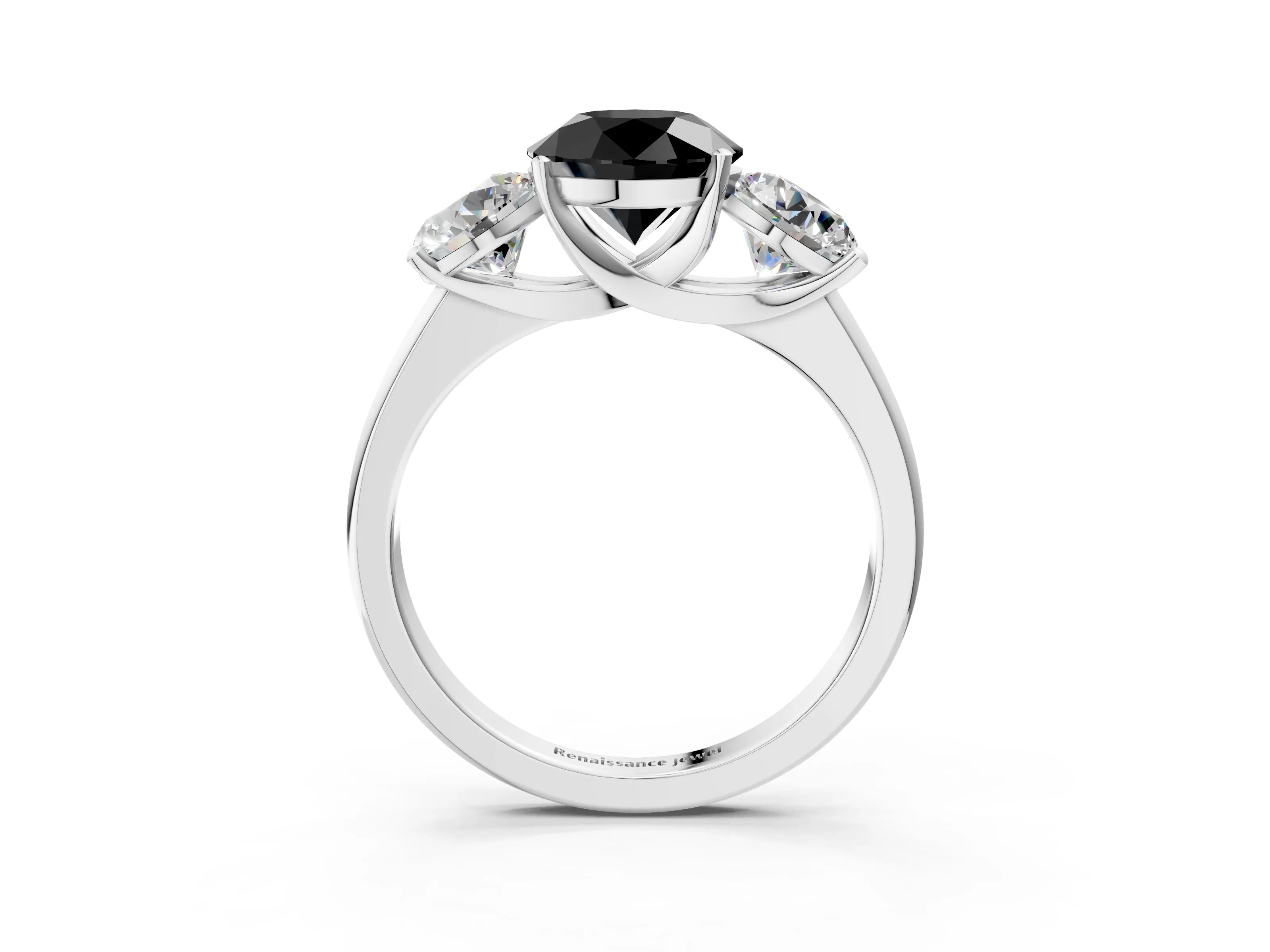 White gold Three-Stone Fancy Black Round Cut Cut Solitaire Ring with Classic Prong Setting_3