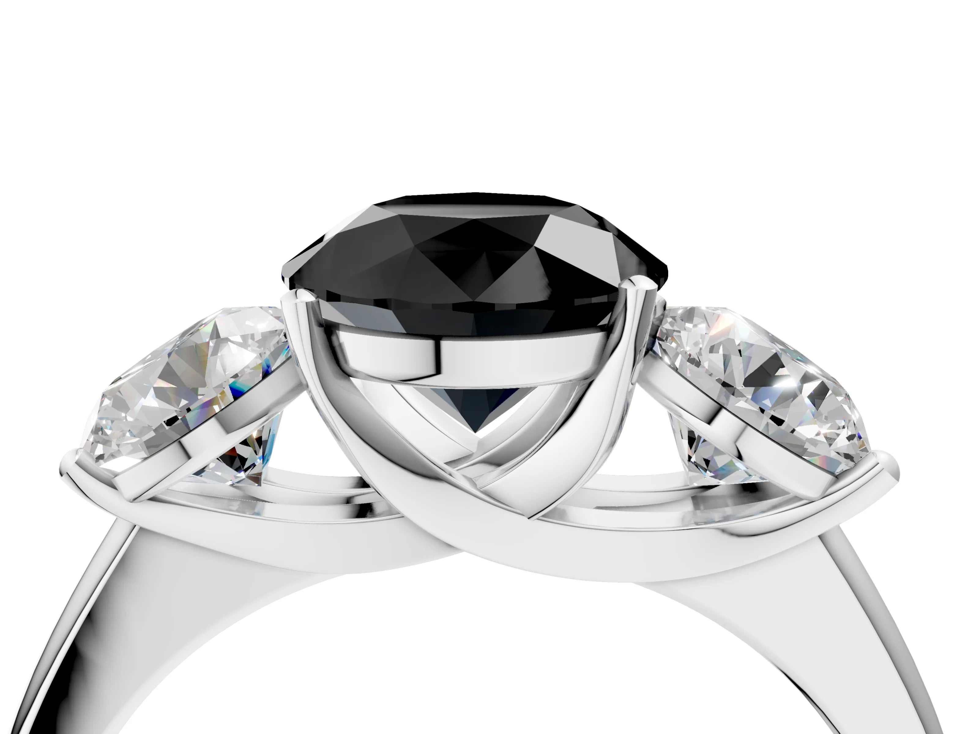 White gold Three-Stone Fancy Black Round Cut Cut Solitaire Ring with Classic Prong Setting_4