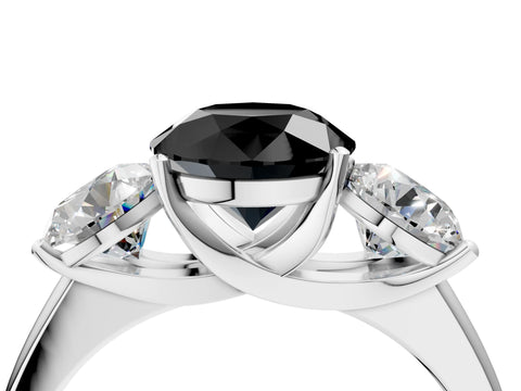 White gold Three-Stone Fancy Black Round Cut Cut Solitaire Ring with Classic Prong Setting_4