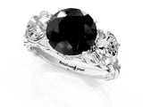 White gold Three-Stone Fancy Black Round Cut Diamond Braided Band Ring with Four-Prong Setting_25