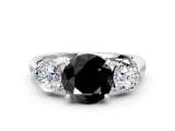 White gold Three-Stone Fancy Black Round Cut Diamond Channel Set Engagement Ring with Prong Setting_12