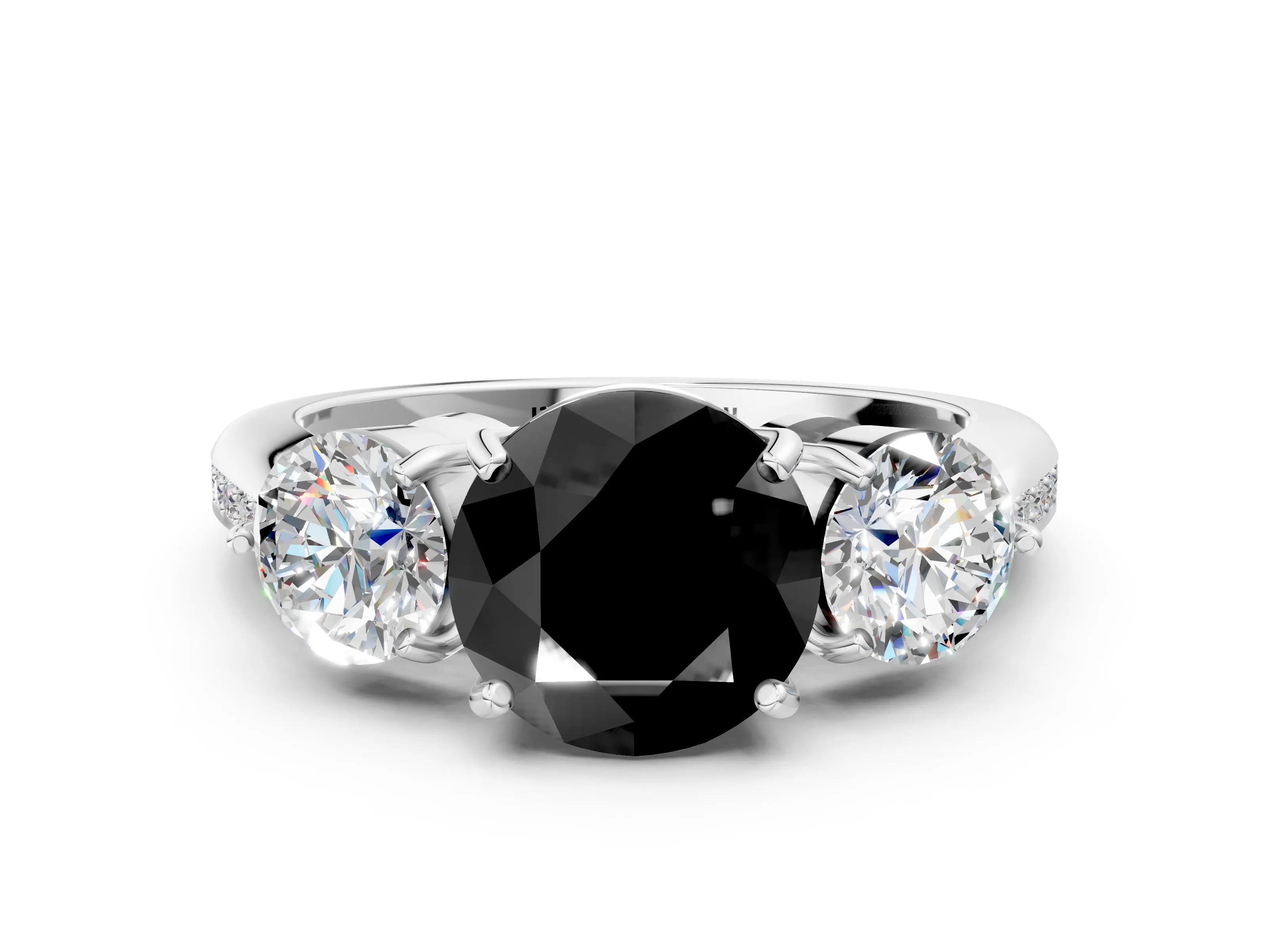 White gold Three-Stone Fancy Black Round Cut Diamond Channel Set Engagement Ring with Prong Setting_12