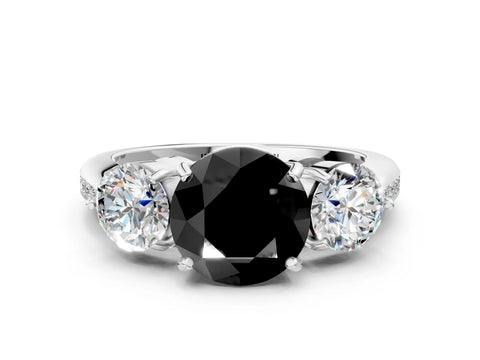 White gold Three-Stone Fancy Black Round Cut Diamond Channel Set Engagement Ring with Prong Setting_12