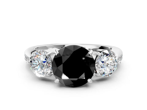 White gold Three-Stone Fancy Black Round Cut Diamond Channel Set Engagement Ring with Prong Setting_12