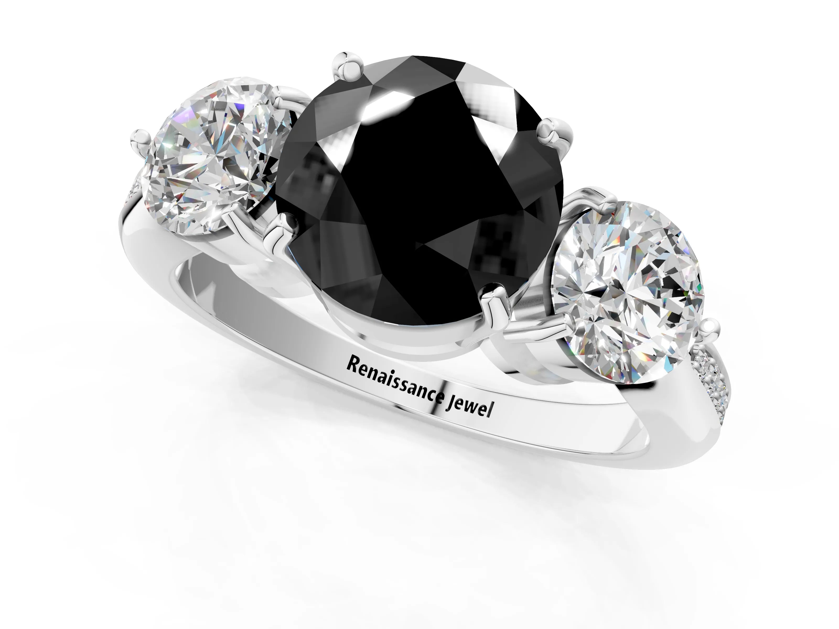 White gold Three-Stone Fancy Black Round Cut Diamond Channel Set Engagement Ring with Prong Setting_13