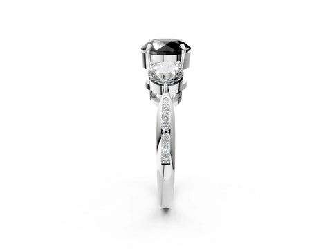 White gold Three-Stone Fancy Black Round Cut Diamond Channel Set Engagement Ring with Prong Setting_14