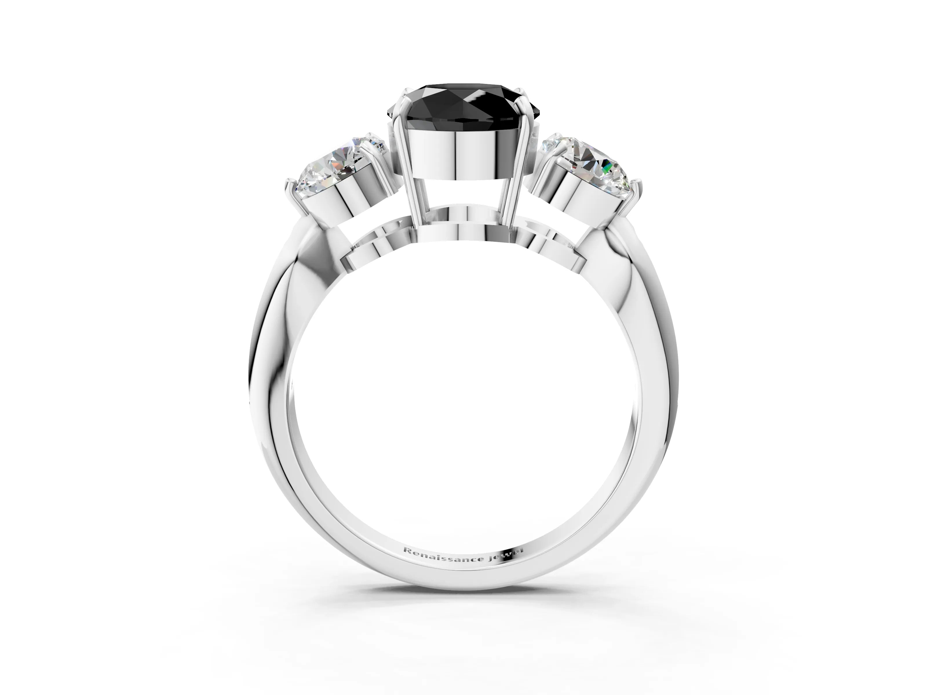 White gold Three-Stone Fancy Black Round Cut Diamond Channel Set Engagement Ring with Prong Setting_15