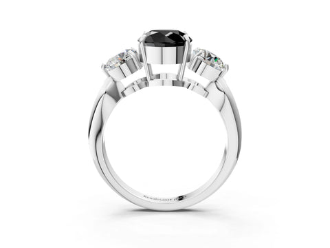White gold Three-Stone Fancy Black Round Cut Diamond Channel Set Engagement Ring with Prong Setting_15