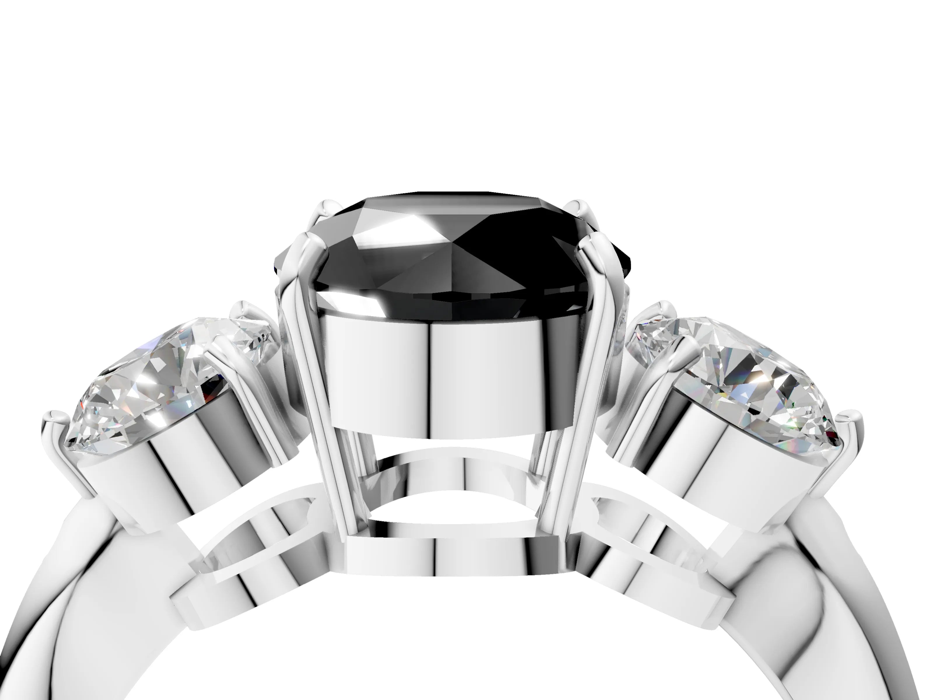 White gold Three-Stone Fancy Black Round Cut Diamond Channel Set Engagement Ring with Prong Setting_16