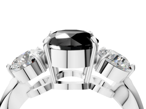 White gold Three-Stone Fancy Black Round Cut Diamond Channel Set Engagement Ring with Prong Setting_16