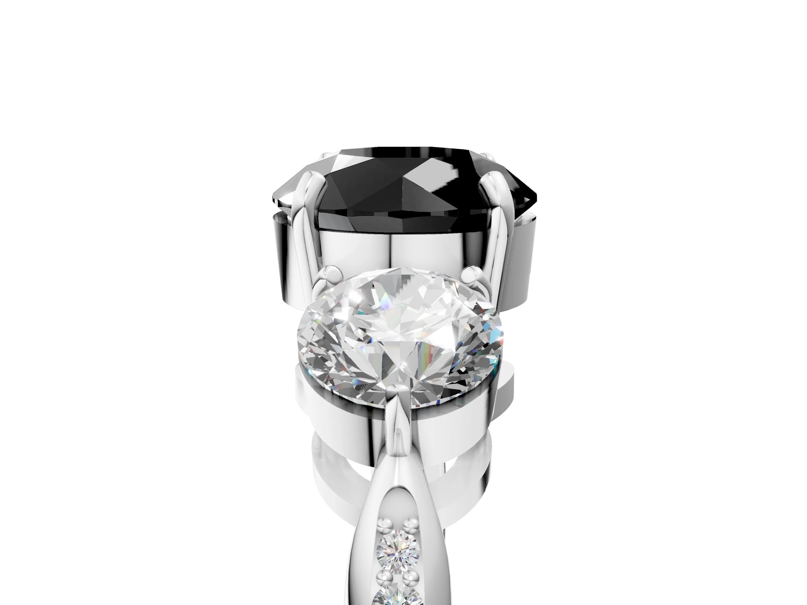 White gold Three-Stone Fancy Black Round Cut Diamond Channel Set Engagement Ring with Prong Setting_17