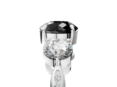 White gold Three-Stone Fancy Black Round Cut Diamond Channel Set Engagement Ring with Prong Setting_17