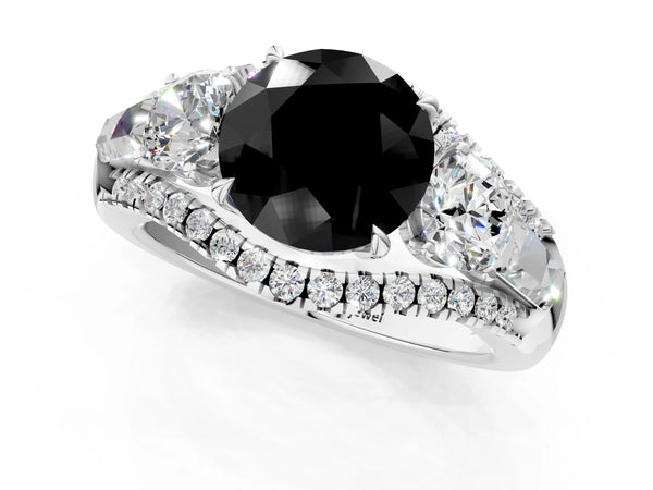 Platinum Round Five Stone Baguette Engagement Ring Setting for Black Center