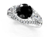 White gold Three-Stone Fancy Black Round Cut Diamond Engagement Ring with Pave Band and Prong Setting_13