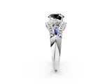 White gold Three-Stone Fancy Black Round Cut Diamond Engagement Ring with Pave Band and Prong Setting_14