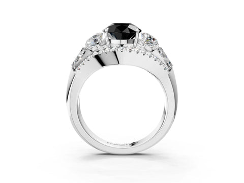 White gold Three-Stone Fancy Black Round Cut Diamond Engagement Ring with Pave Band and Prong Setting_15