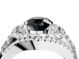 White gold Three-Stone Fancy Black Round Cut Diamond Engagement Ring with Pave Band and Prong Setting_16