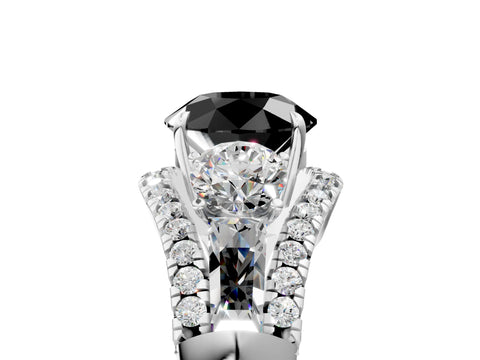 White gold Three-Stone Fancy Black Round Cut Diamond Engagement Ring with Pave Band and Prong Setting_17