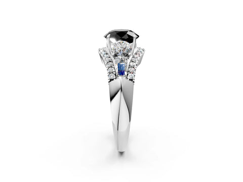 White gold Three-Stone Fancy Black Round Cut Diamond Engagement Ring with Pave Band and Prong Setting_2