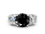 White gold Three-Stone Fancy Black Round Cut Diamond Engagement Ring with Prong Setting_15