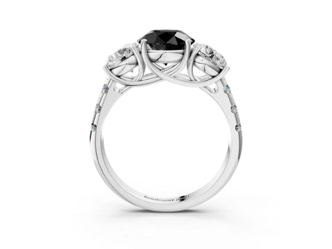 White gold Three-Stone Fancy Black Round Cut Diamond Pavé Band with Prong Setting_15