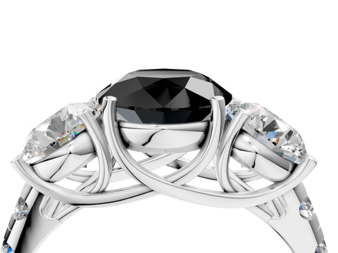 White gold Three-Stone Fancy Black Round Cut Diamond Pavé Band with Prong Setting_16