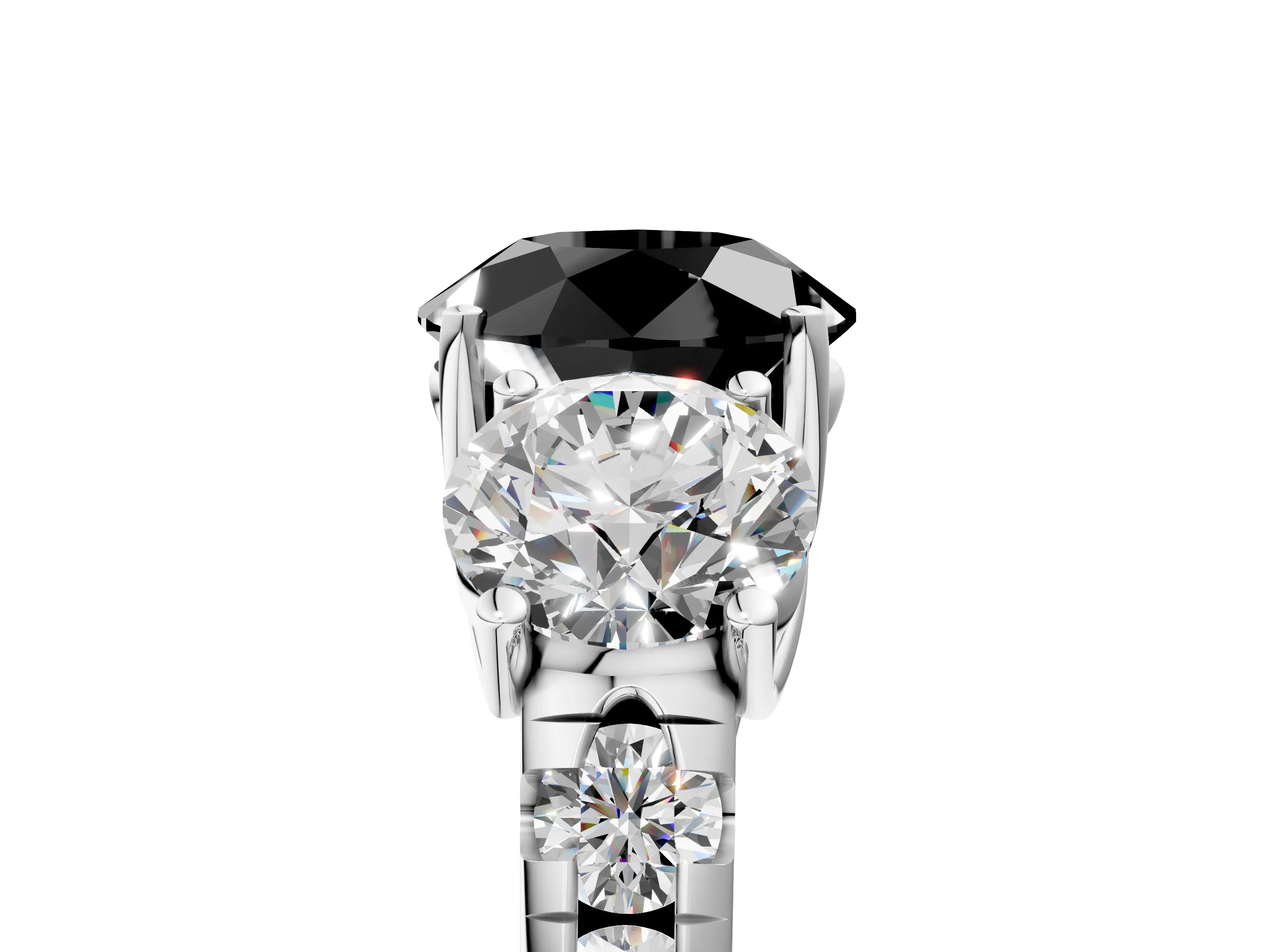 White gold Three-Stone Fancy Black Round Cut Diamond Pavé Band with Prong Setting_17