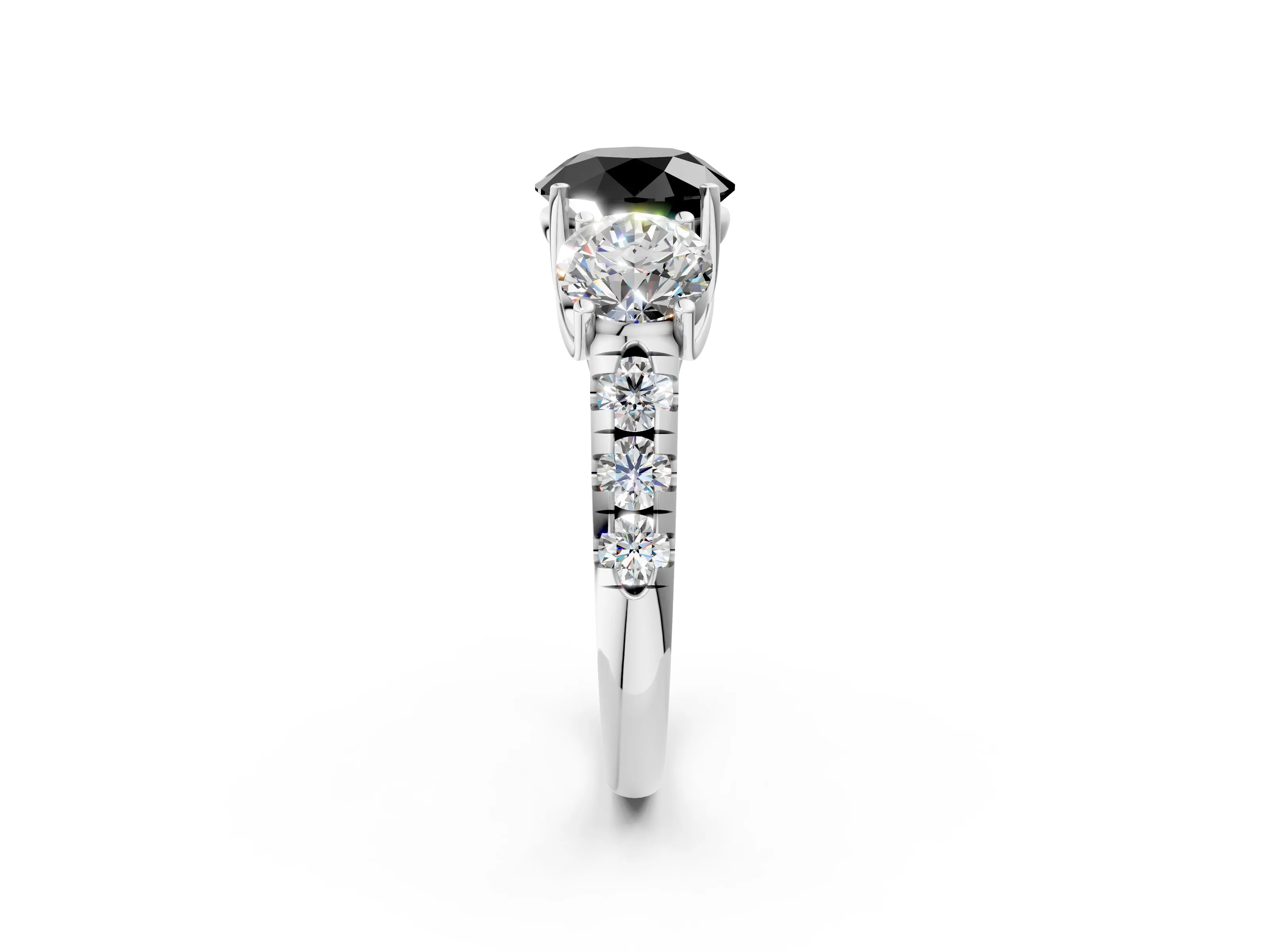 White gold Three-Stone Fancy Black Round Cut Diamond Pavé Band with Prong Setting_23