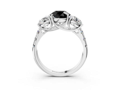 White gold Three-Stone Fancy Black Round Cut Diamond Pavé Band with Prong Setting_24