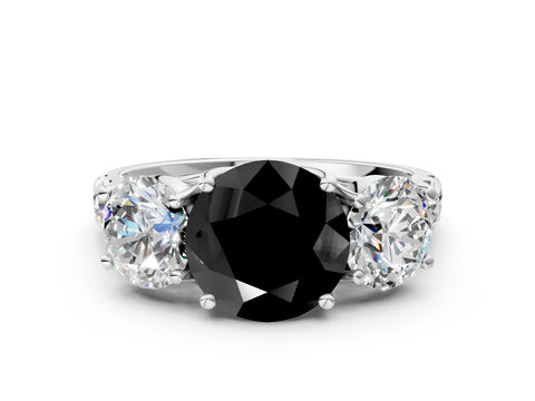 White gold Three-Stone Fancy Black Round Cut Diamond Pavé Band with Prong Setting_24