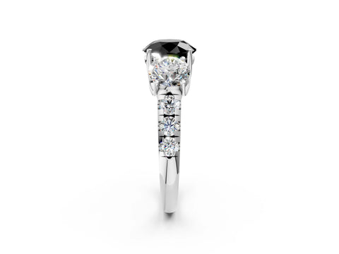 White gold Three-Stone Fancy Black Round Cut Diamond Pavé Band with Prong Setting_26