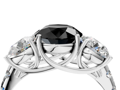 White gold Three-Stone Fancy Black Round Cut Diamond Pavé Band with Prong Setting_28
