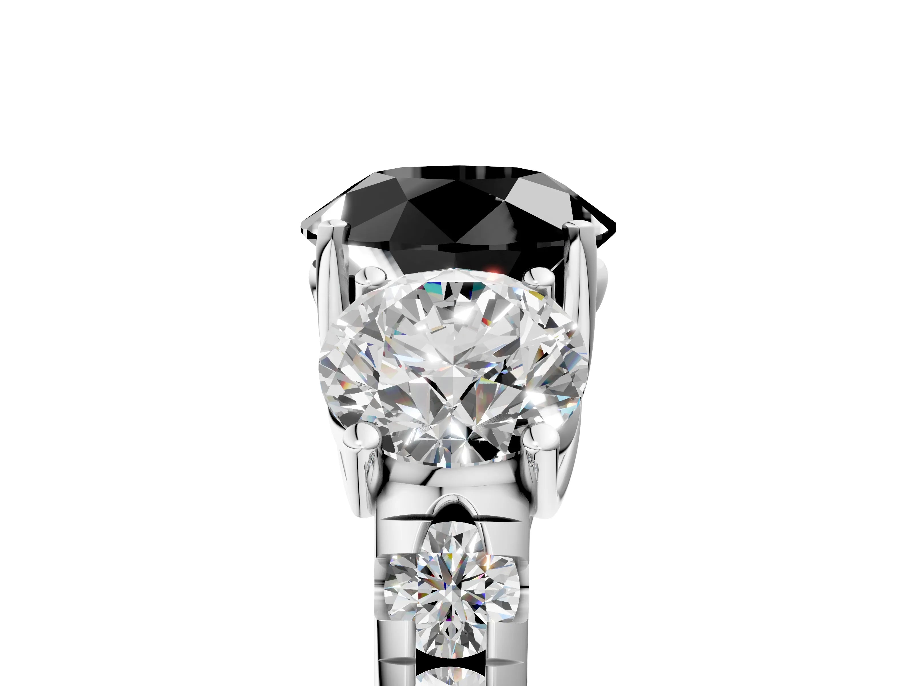 White gold Three-Stone Fancy Black Round Cut Diamond Pavé Band with Prong Setting_29