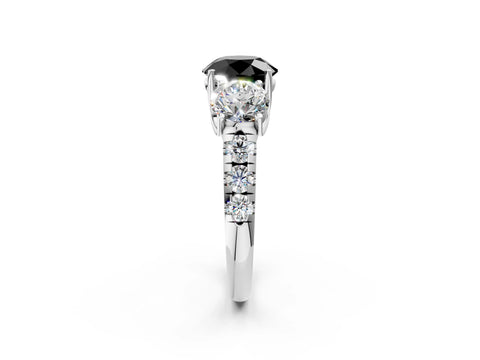 White gold Three-Stone Fancy Black Round Cut Diamond Pavé Band with Prong Setting_2
