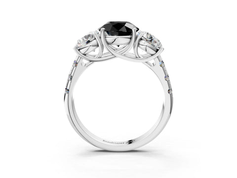 White gold Three-Stone Fancy Black Round Cut Diamond Pavé Band with Prong Setting_3