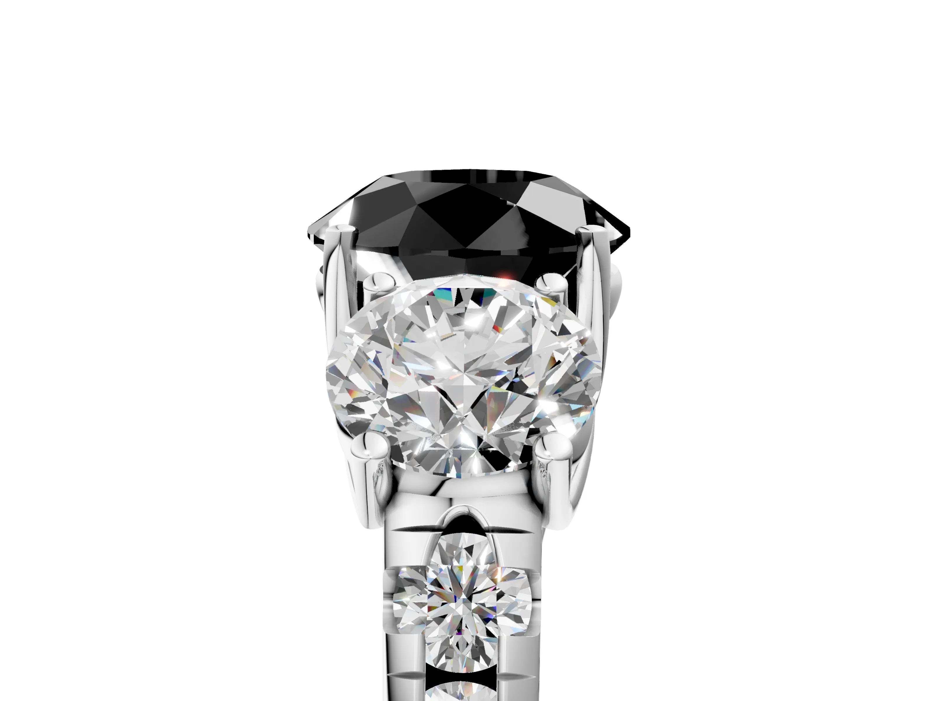 White gold Three-Stone Fancy Black Round Cut Diamond Pavé Band with Prong Setting_5