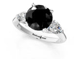 White gold Three-Stone Fancy Black Round Cut Diamond Ring with Pear Side Stones and Four-Prong Setting_1