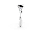 White gold Three-Stone Fancy Black Round Cut Diamond Ring with Pear Side Stones and Four-Prong Setting_2