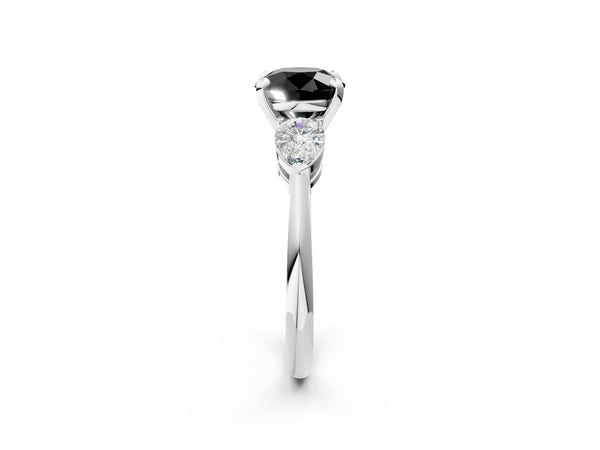 Platinum Round Three Stone Engagement Ring Setting for Black Center with Large Pear Side Stones