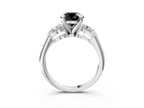 White gold Three-Stone Fancy Black Round Cut Diamond Ring with Pear Side Stones and Four-Prong Setting_3