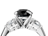 White gold Three-Stone Fancy Black Round Cut Diamond Ring with Pear Side Stones and Four-Prong Setting_4