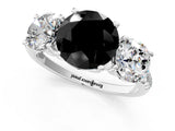 White gold Three-Stone Fancy Black Round Cut Diamond Ring with Round  Pavé Band and Prong Setting_91