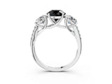 White gold Three-Stone Fancy Black Round Cut Diamond Ring with Round  Pavé Band and Prong Setting_93