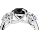 White gold Three-Stone Fancy Black Round Cut Diamond Ring with Round  Pavé Band and Prong Setting_94
