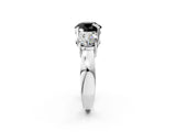 White gold Three-Stone Fancy Black Round Cut Diamond Ring with Round Side Stones, Classic Band, and Four-Prong Setting_2