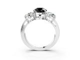 White gold Three-Stone Fancy Black Round Cut Diamond Ring with Round Side Stones, Classic Band, and Four-Prong Setting_3